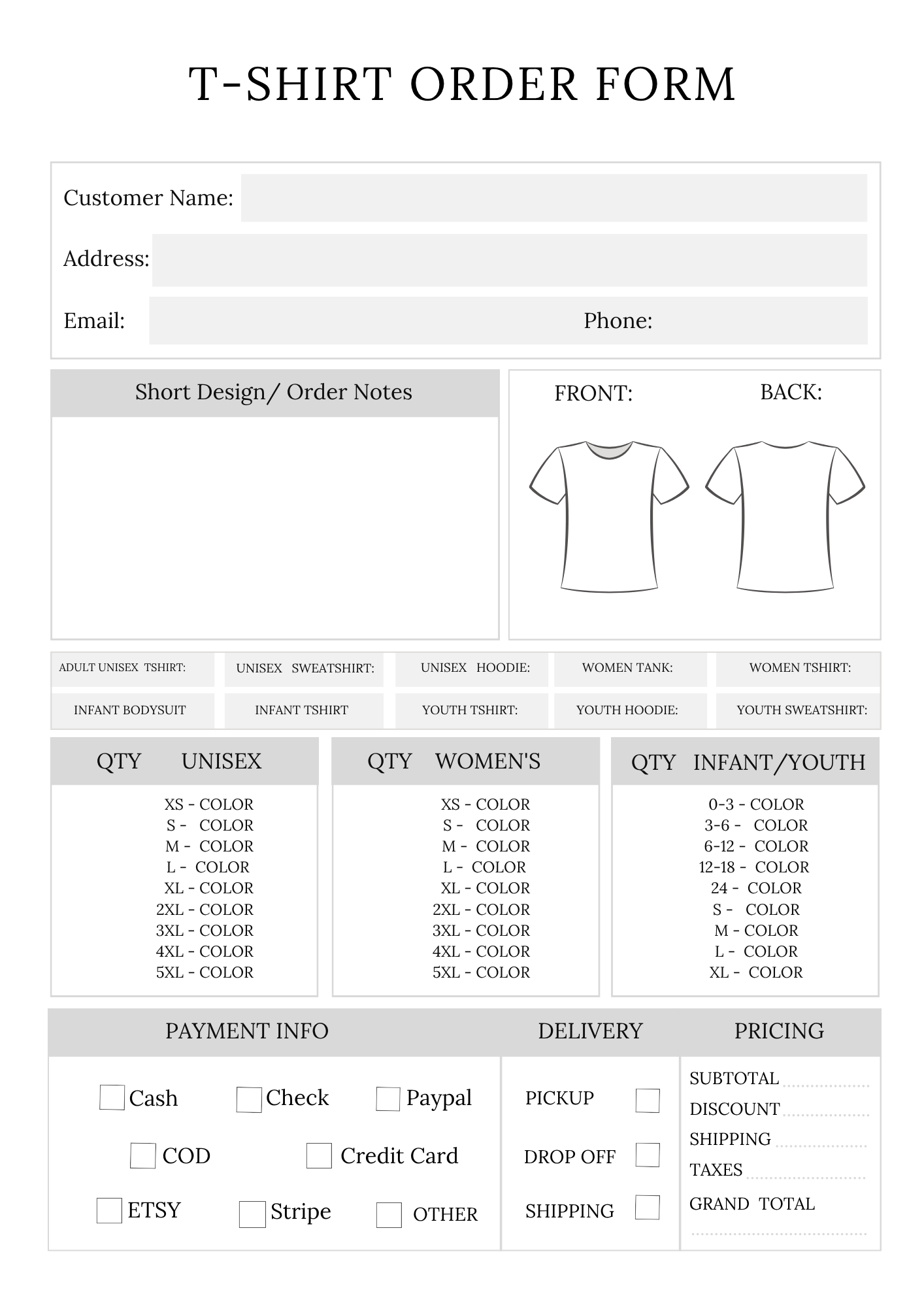 Order Form Bundle | 12-Page Business System | Printable + Digital Download