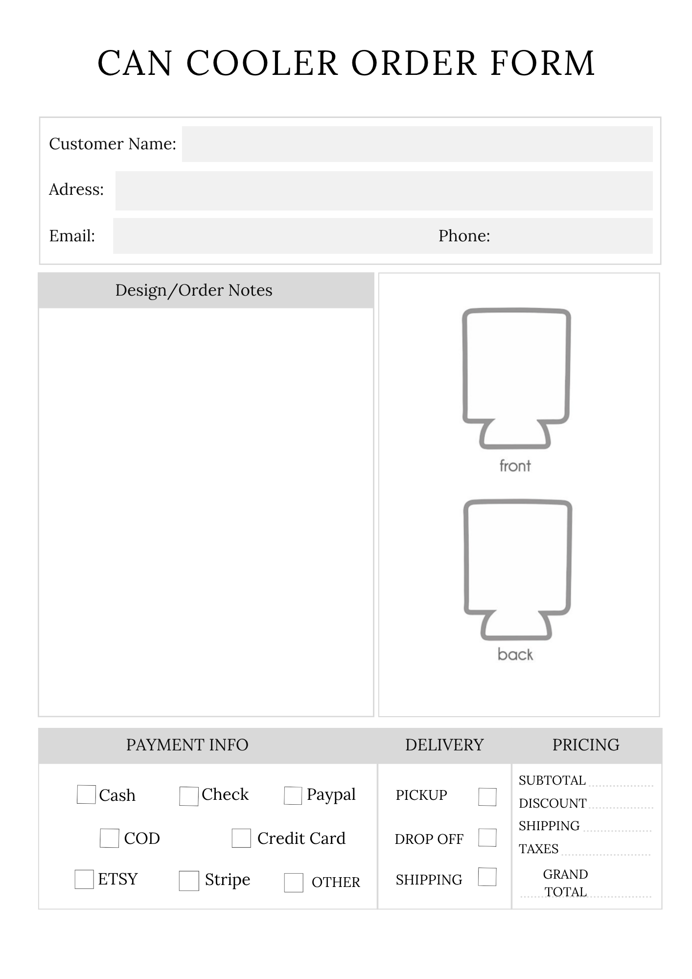 Order Form Bundle | 12-Page Business System | Printable + Digital Download