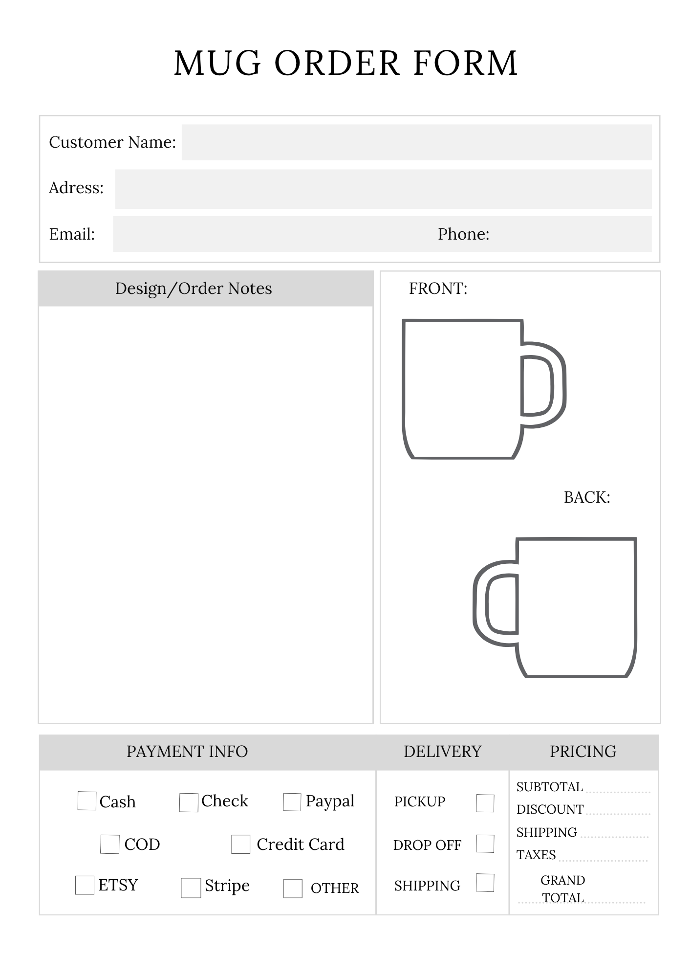 Order Form Bundle | 12-Page Business System | Printable + Digital Download