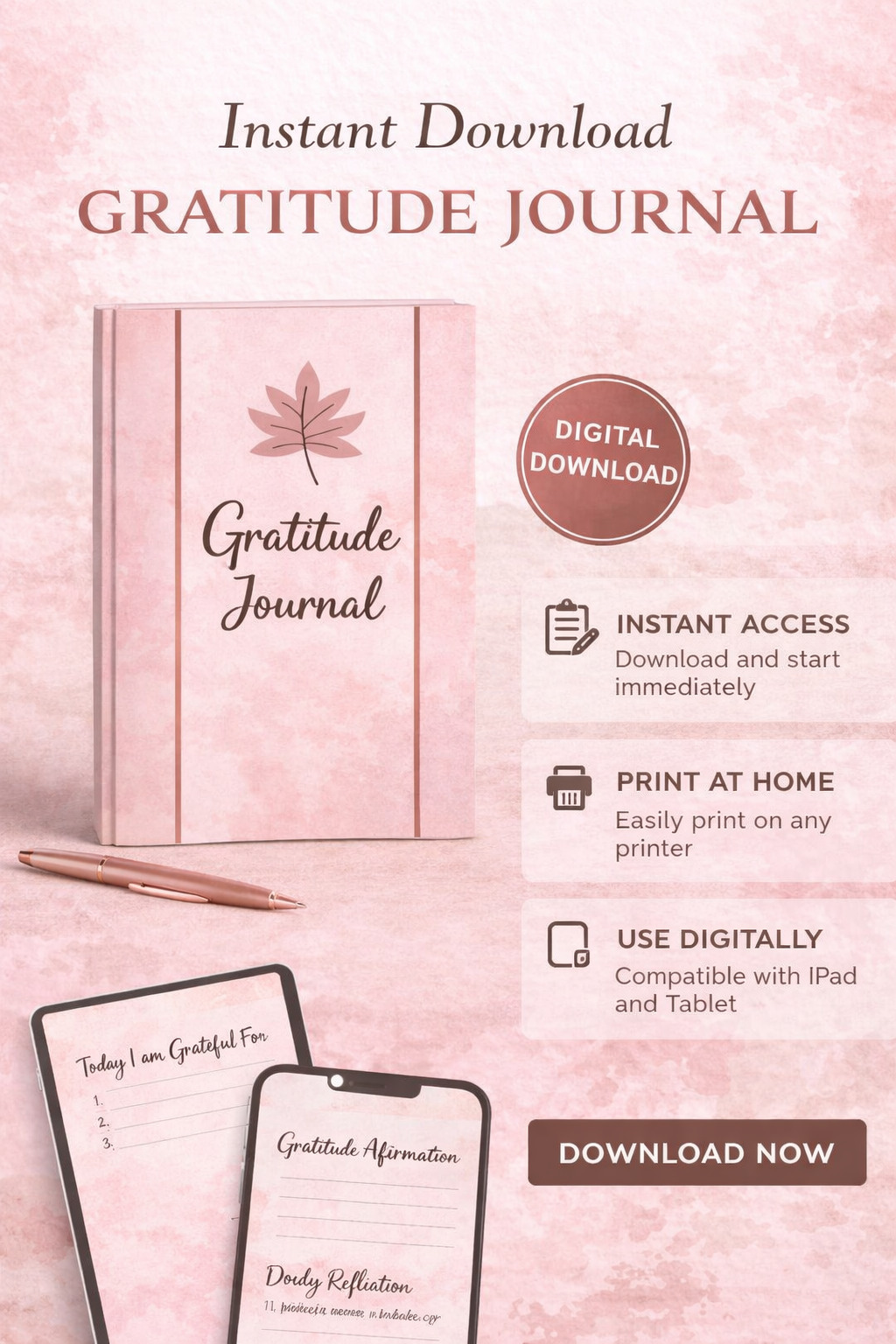 Gratitude Journal | Daily Reflection & Mindset Practice | Printable + Digital Download