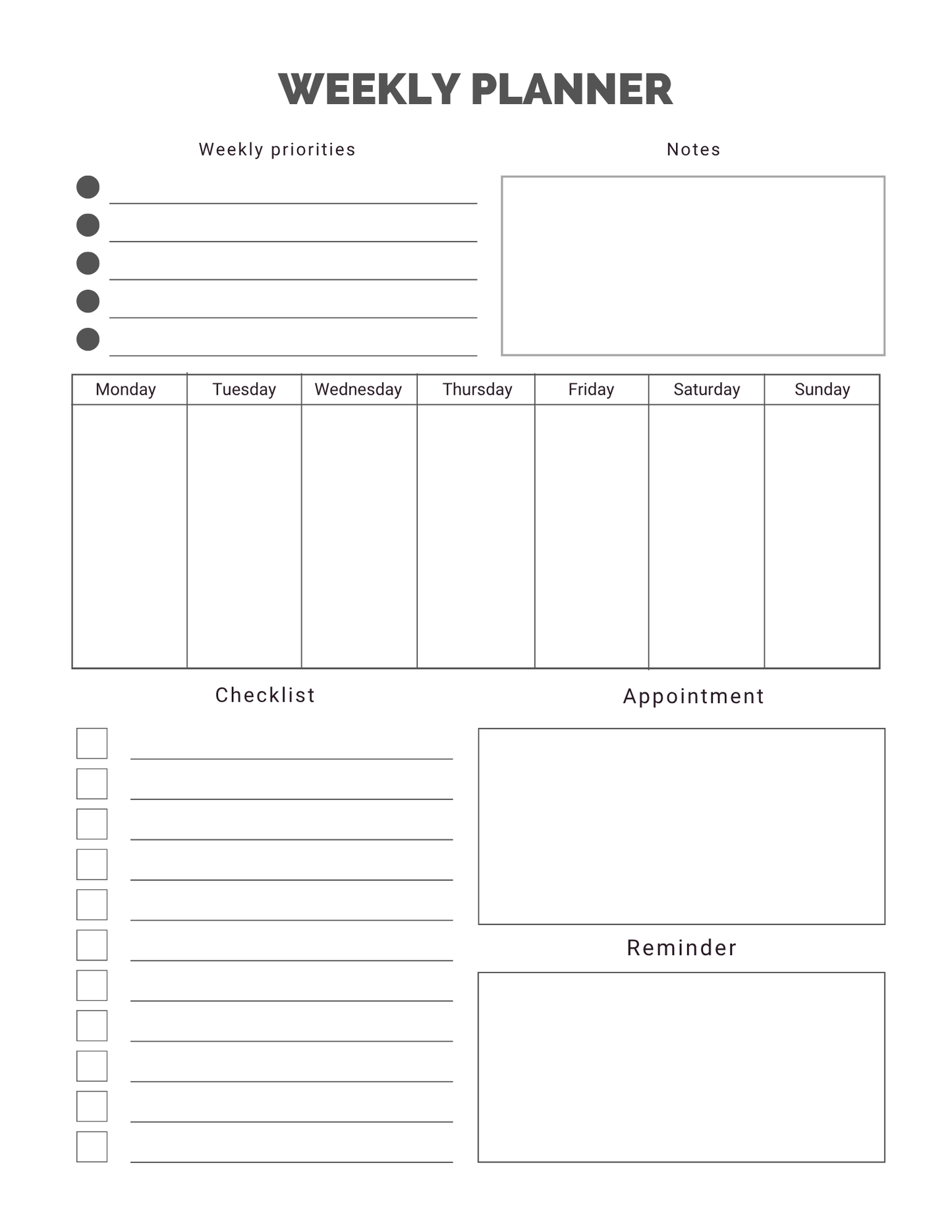Planner 02 Weekly | 1-Page Productivity Sheet | Printable + Digital Download