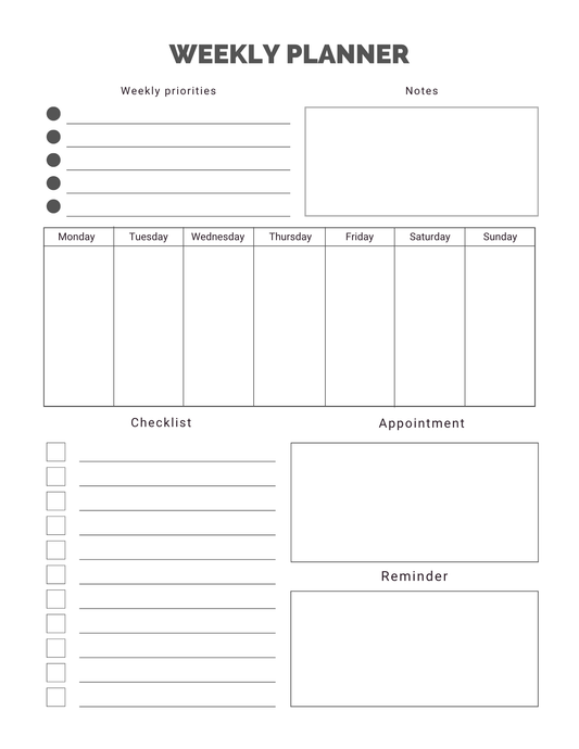Planner 02 Weekly | 1-Page Productivity Sheet | Printable + Digital Download