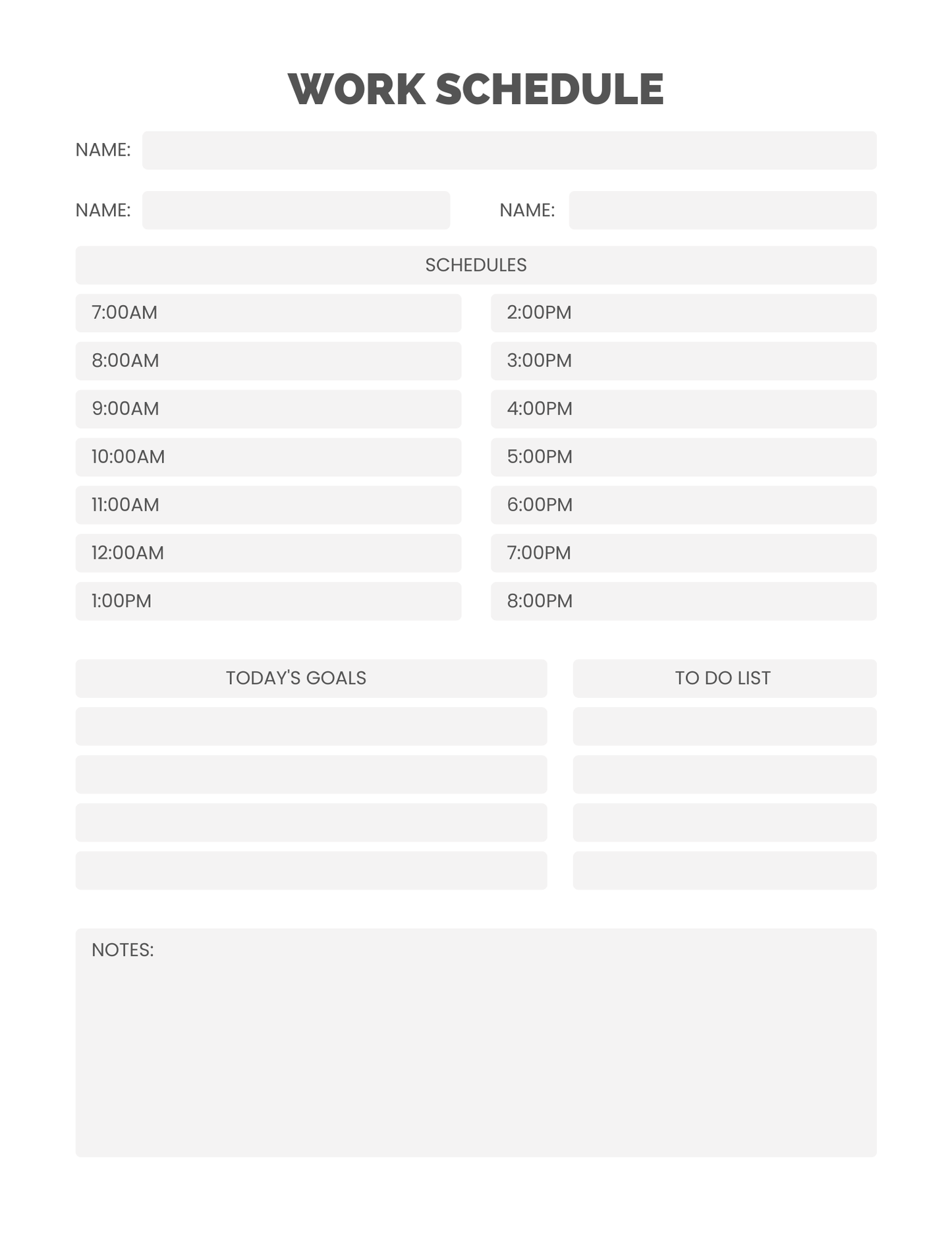 Personal Planner Work Schedule Daily | 1-Page Productivity Sheet | Printable + Digital Download