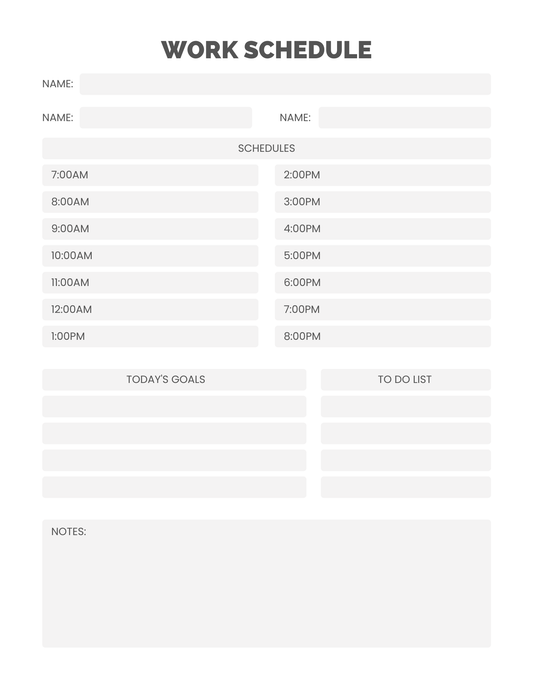 Personal Planner Work Schedule Daily | 1-Page Productivity Sheet | Printable + Digital Download
