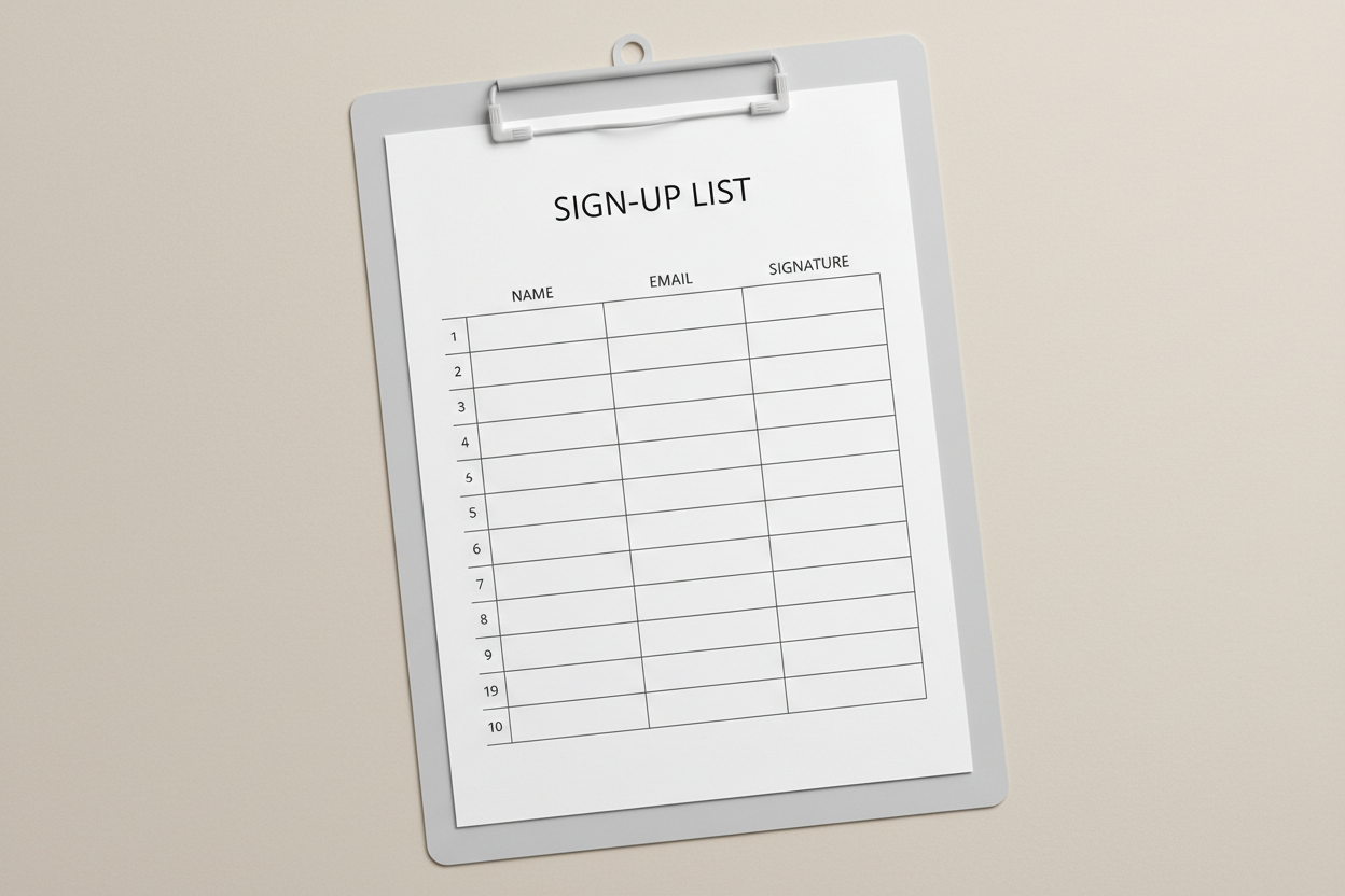 Sign Up List printable mockup