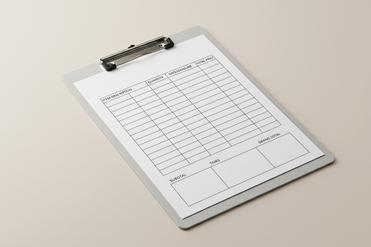 Schedule Order Form printable mockup